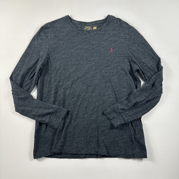 Polo Ralph Lauren Long Sleeve Knit Logo Shirt Mens Large‎ Custom Slim Fit Gray - Picture 1 of 7